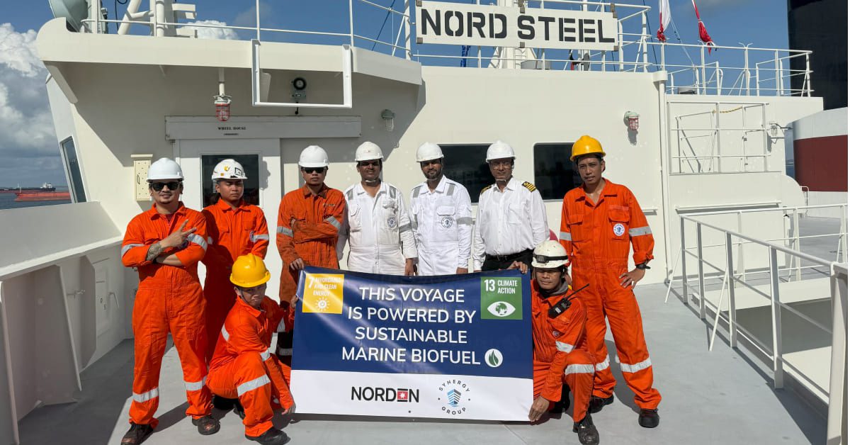 Synergy Marine crew on completion of B100 biofuel bunkering on the vessel.
